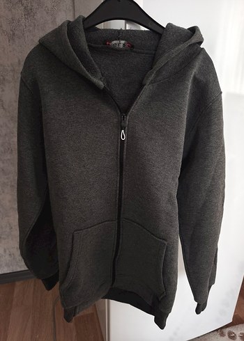 Gri Kapüşonlu Fermuarlı Erkek Sweatshirt - Görsel 3