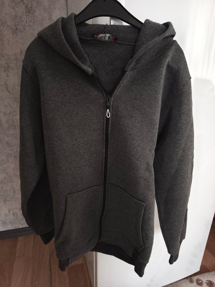 Gri Kapüşonlu Fermuarlı Erkek Sweatshirt - Görsel 3