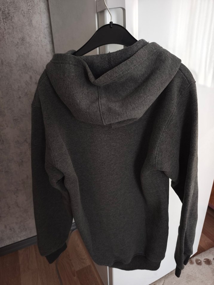 Gri Kapüşonlu Fermuarlı Erkek Sweatshirt - Görsel 4