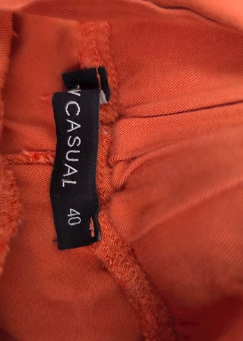 Turuncu Kemerli Bol Kesim Keten Kadın Pantolon - Görsel 3