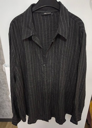 Gri Çizgili Denim Kadın Gömlek - Görsel 2