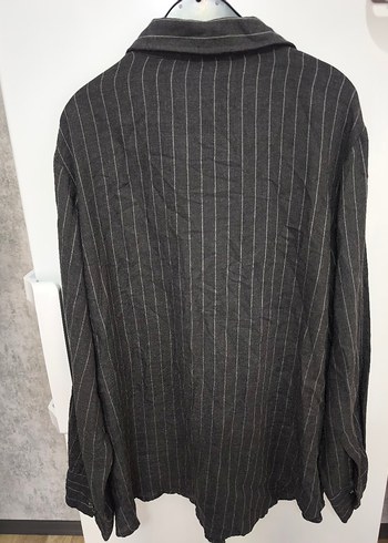 Gri Çizgili Denim Kadın Gömlek - Görsel 3