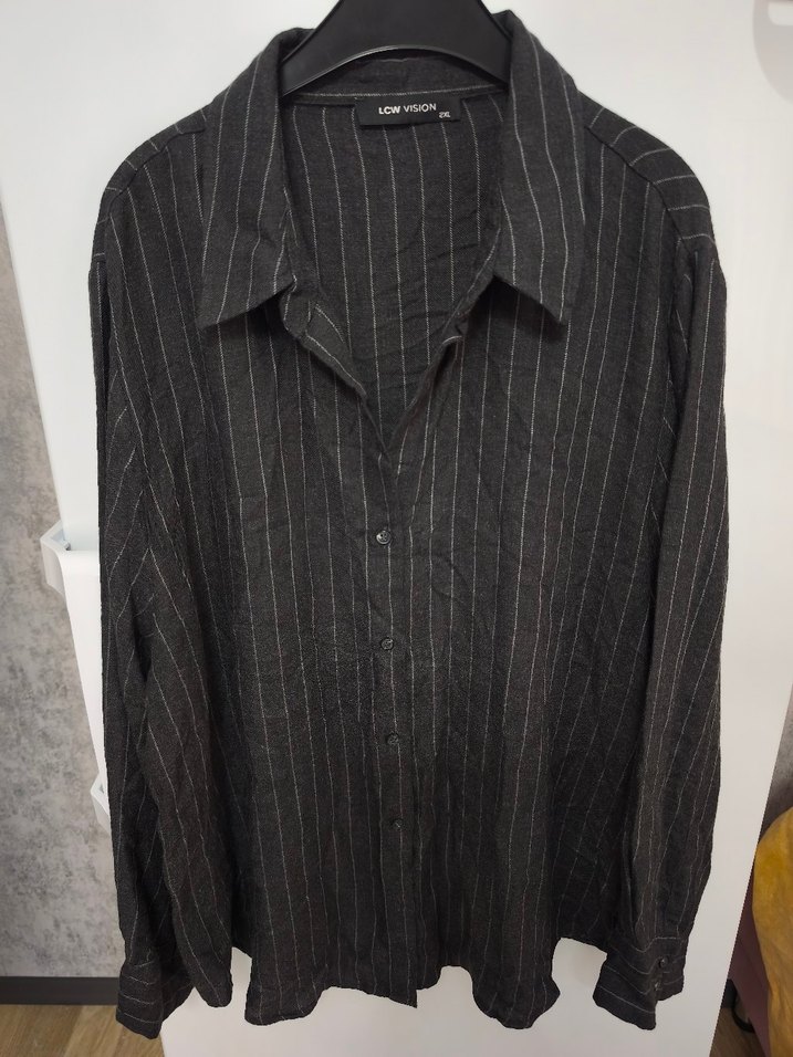 Gri Çizgili Denim Kadın Gömlek - Görsel 2