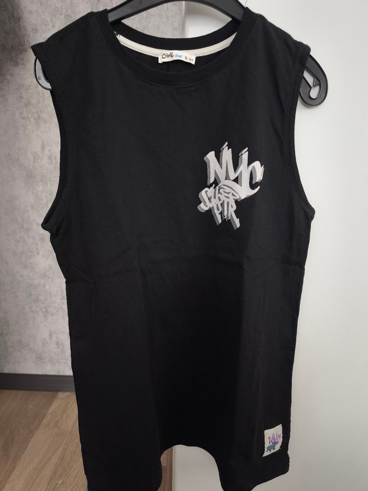 Siyah Baskılı Erkek Çocuk Kolsuz Tişört - Görsel 3