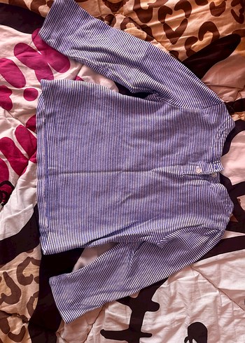 Kız Çocuk Gri Mavi Çizgili Gömlek - Görsel 2