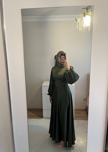 Kadın Haki Uzun Drapeli Elbise - Görsel 3