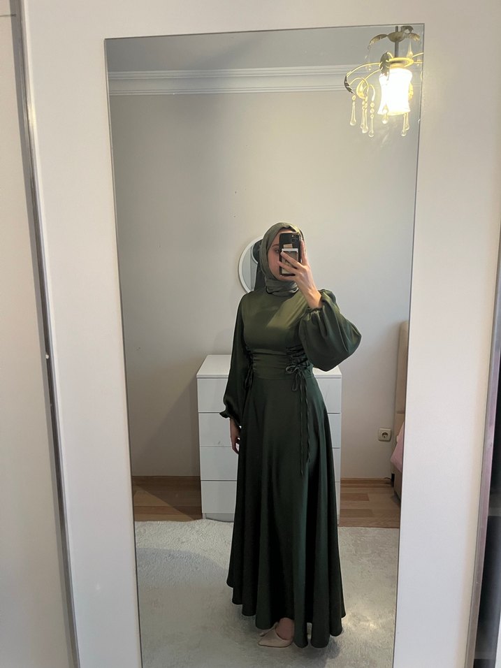 Kadın Haki Uzun Drapeli Elbise - Görsel 3