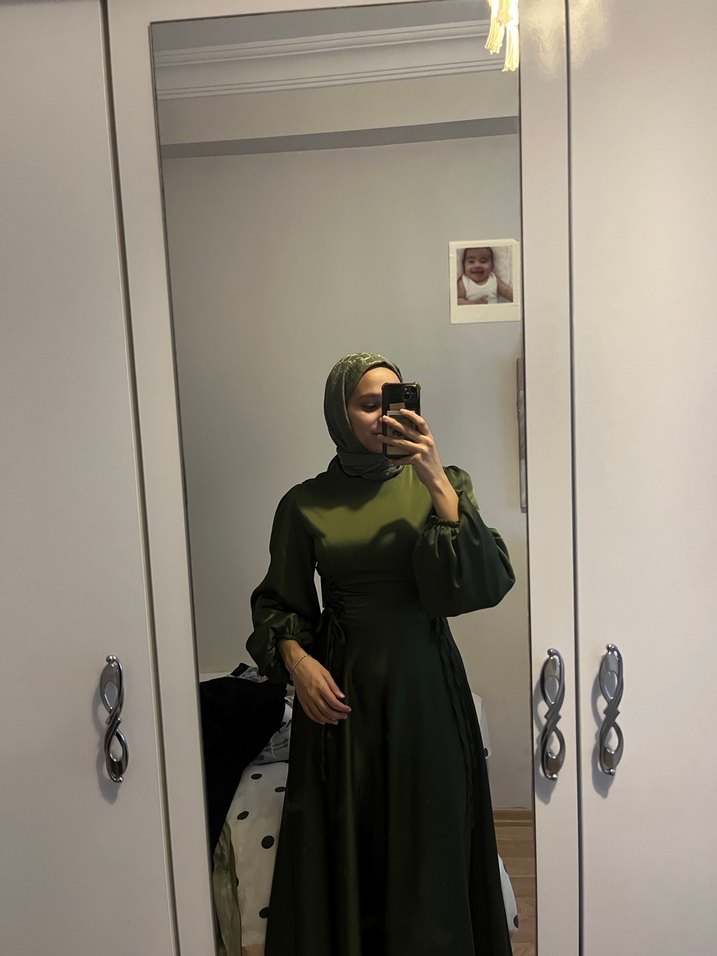 Kadın Haki Uzun Drapeli Elbise - Görsel 2