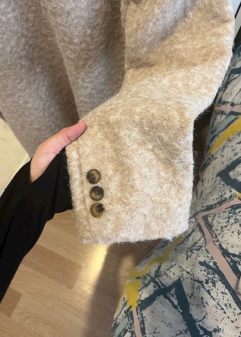 Düğmeli Bej Yün Midi Kadın Kaban - Görsel 3