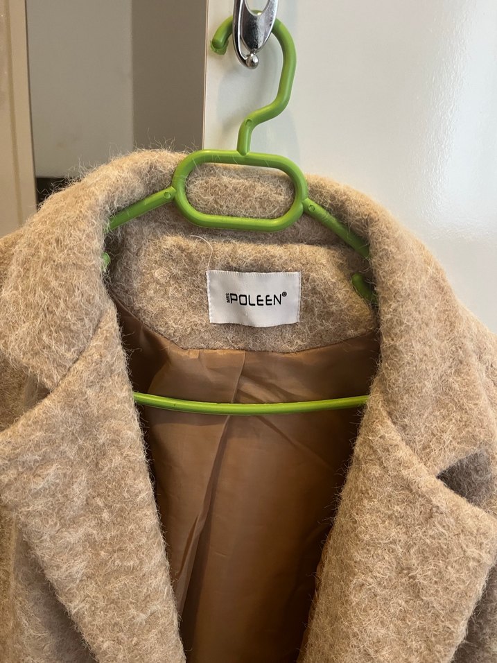 Düğmeli Bej Yün Midi Kadın Kaban - Görsel 4