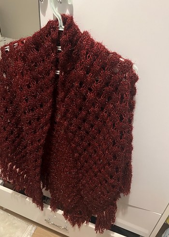 Bordo Örgü Kadın Şal ,çeyizlik ,el işi , bohçalık - Görsel 3