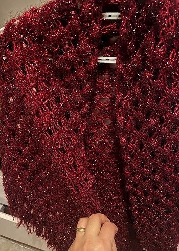 Bordo Örgü Kadın Şal ,çeyizlik ,el işi , bohçalık - Görsel 4