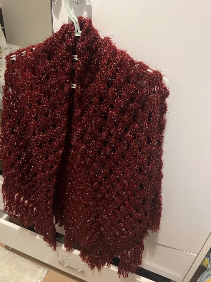 Bordo Örgü Kadın Şal ,çeyizlik ,el işi , bohçalık - Görsel 3