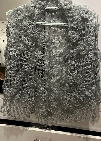 Gri Dantel Detaylı Bohem Kadın Örgü Şal çeyizlik , bohçalık - Görsel 4