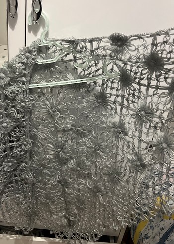 Gri Dantel Detaylı Bohem Kadın Örgü Şal çeyizlik , bohçalık - Görsel 3