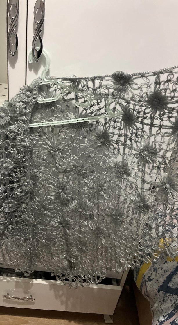 Gri Dantel Detaylı Bohem Kadın Örgü Şal çeyizlik , bohçalık - Görsel 3