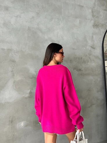 Zara Fuşya Yanları Fermuarlı Triko Kazak