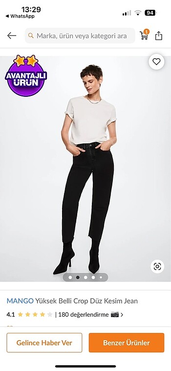 Mango yüksek bel crop düz kesim jean
