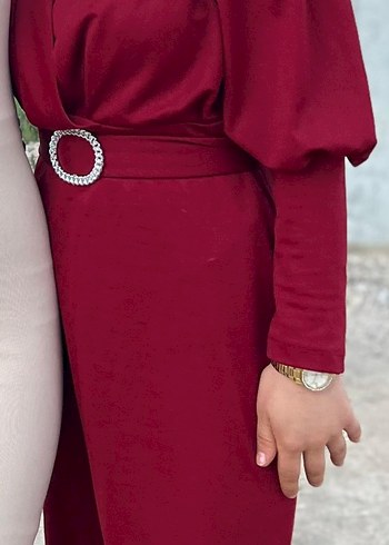 Zara Bordo Uzun Kollu Drapeli Midi Abiye