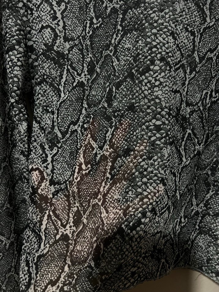 Yılan Desenli Gri Balıkçı Yaka Kadın transparan Bluz - Görsel 2