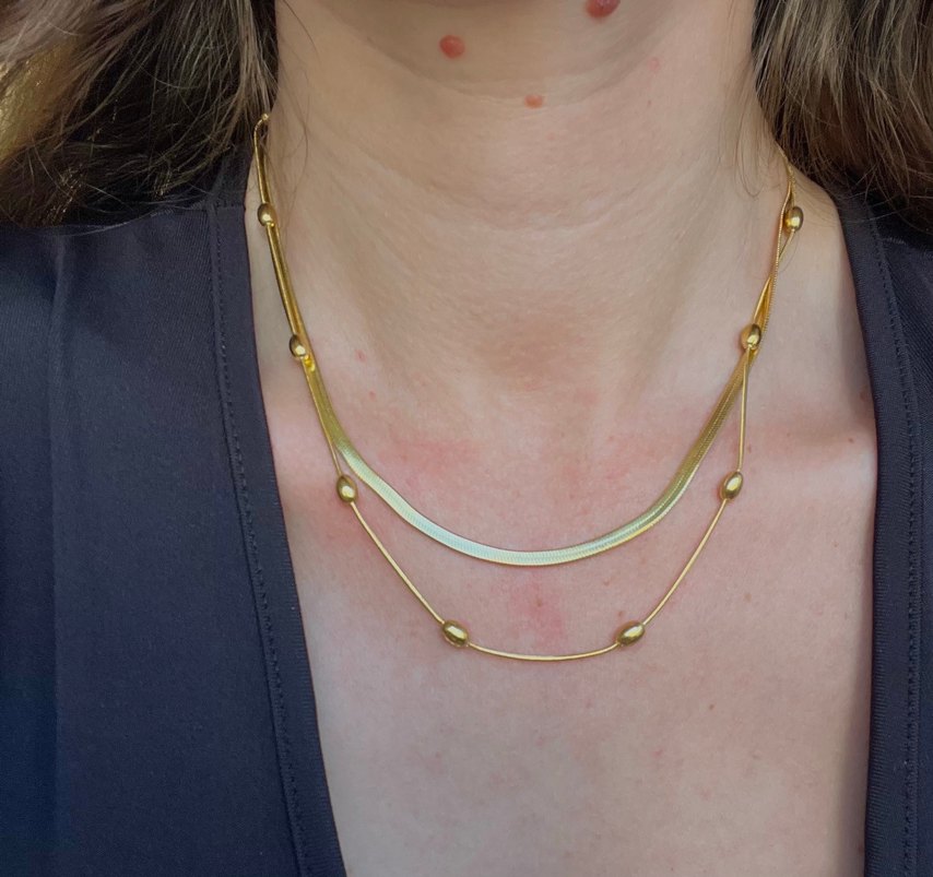 Zincir Detaylı 2li Altın Renk Midi Kolye - Görsel 2