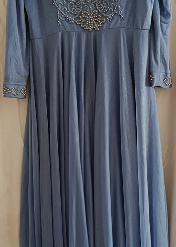 Uzun Kollu Gri Vintage Abiye Elbise