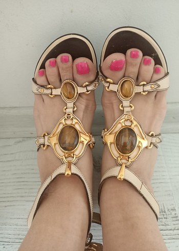 36 Beden ten rengi Renk Giuseppe Zanotti Krem Deri Topuklu Sandalet