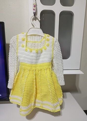 9-12 Ay Beden sarı Renk Bebek örgü elbise
