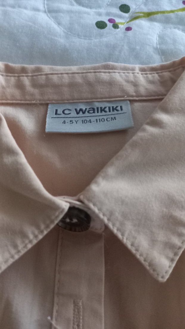 Bej Düğmeli Kısa Kollu Kız Elbisesi - Görsel 2