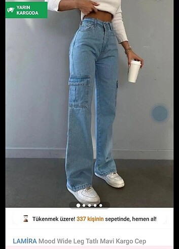 Kadın Kargo Yüksek bel çok şık Mavi JEANS