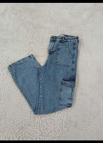 34 Beden mavi Renk Kadın Kargo Yüksek bel çok şık Mavi JEANS