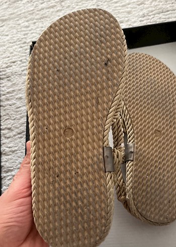 Bej Örgü Dokulu Dolgu Topuklu Kadın Sandalet - Görsel 3