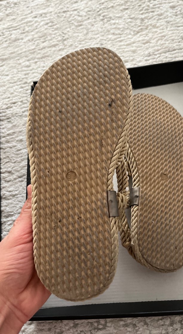 Bej Örgü Dokulu Dolgu Topuklu Kadın Sandalet - Görsel 3