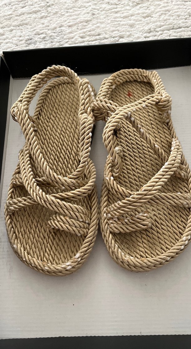 Bej Örgü Dokulu Dolgu Topuklu Kadın Sandalet - Görsel 2