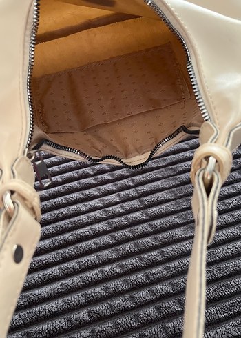 Bej Deri Fermuarlı Kadın Çanta - Görsel 4