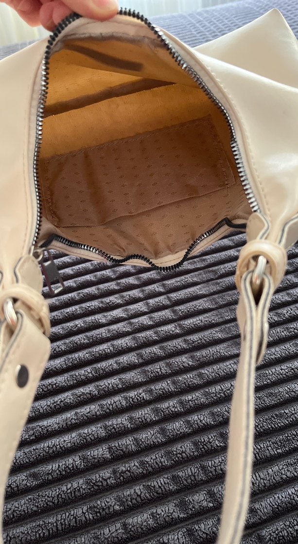 Bej Deri Fermuarlı Kadın Çanta - Görsel 4