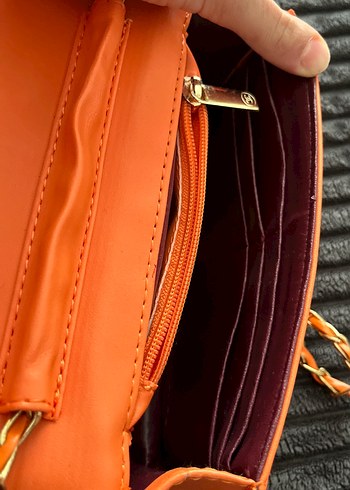 Şık Turuncu Deri Kadın Çanta - Görsel 3