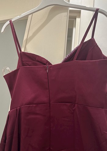 36 Beden bordo Renk Bordo Drapeli Uzun Abiye Elbise