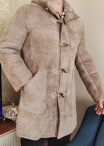 xl Beden camel Renk hakiki Napa Nubuk deri kaban shearling