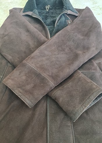 xl Beden kahverengi Renk hakiki Nubuk Napa deri kaban shearling