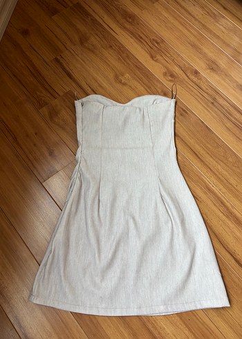 Beyaz Straplez Midi Elbise - Görsel 3