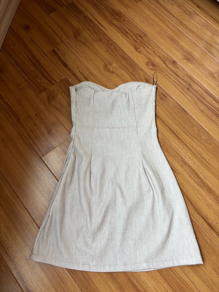 Beyaz Straplez Midi Elbise - Görsel 3