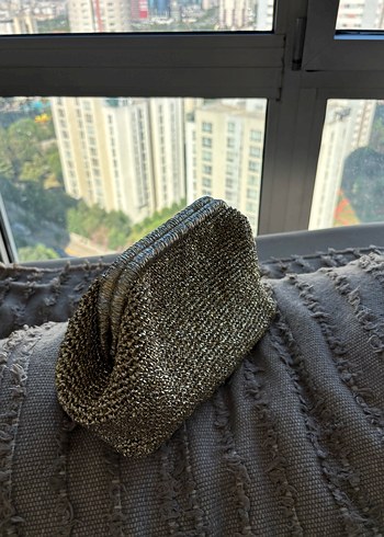 Parlak Gold Örgü Kadın Portföy Çanta - Görsel 5