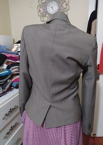 l Beden gri Renk Düğmeli Kadın Blazer Ceket