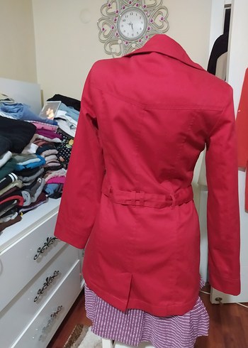 s Beden kırmızı Renk Kırmızı Midi Boy Düğmeli Kadın Trençkot