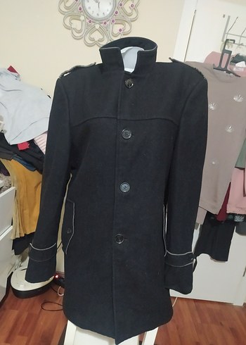 Düğmeli Siyah Erkek Midi Kaban - Görsel 2