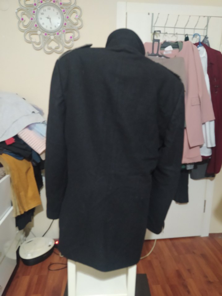 Düğmeli Siyah Erkek Midi Kaban - Görsel 4