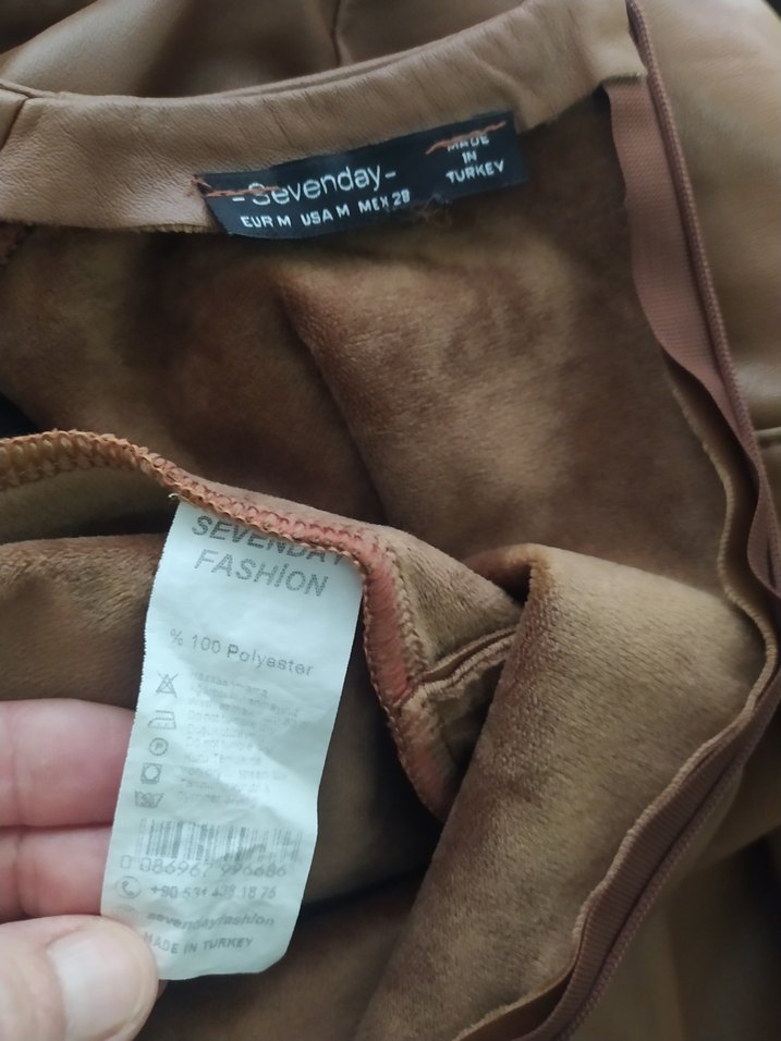 Kahverengi Deri Midi Elbise - Görsel 5