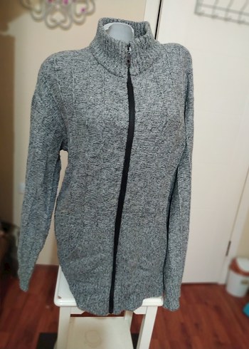 Gri Örgü  Hırka Yüksek Yaka - Görsel 2