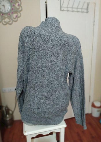 Gri Örgü  Hırka Yüksek Yaka - Görsel 4